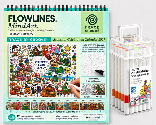 🎨Color The Year 2027: Trace-By-Groove Creative Calendar📅| Seasonal Guided Coloring Wall Calendar With Markers