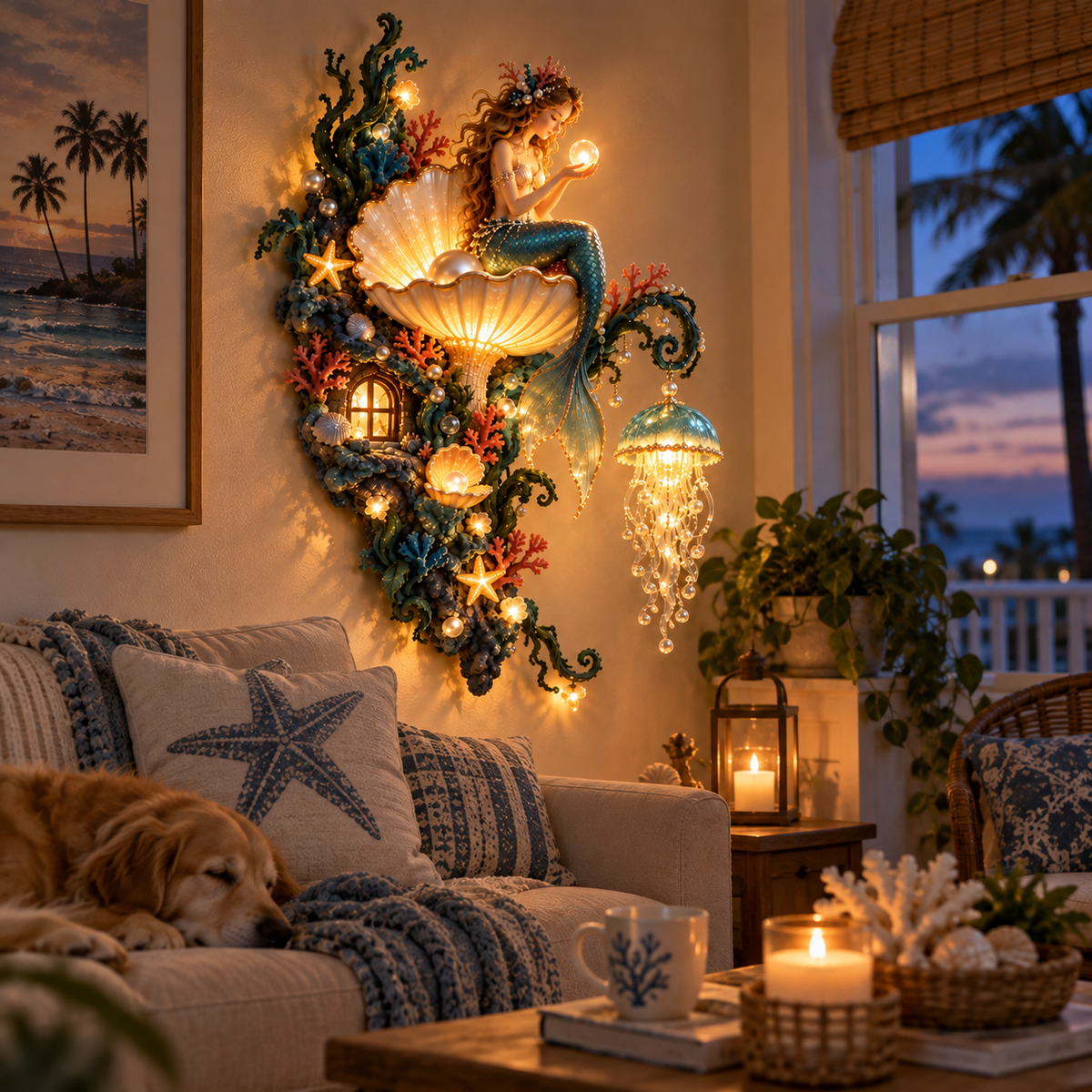 ✨ Mermaid Pearl Glow Wall Light – Ocean-Inspired Coastal Decor 🧜‍♀️🐚