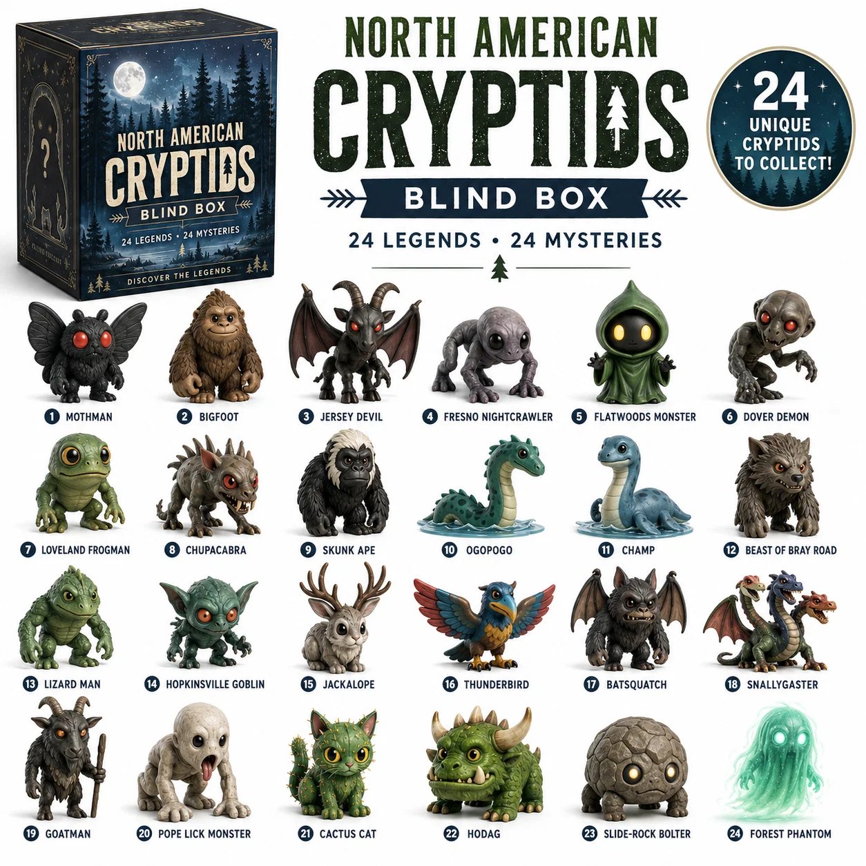 👁️North American Cryptids Blind Box – Complete 24-Piece Collection • 24 Legends • 24 Mysteries👹