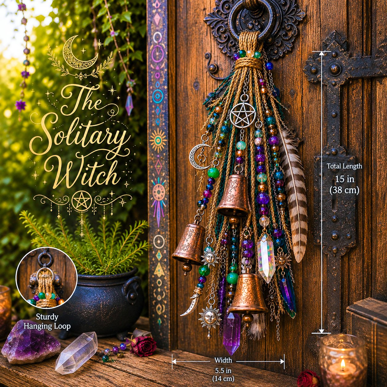 🔮Witchy Door Charm | Bells, Crystals & Celestial Hanging Decor