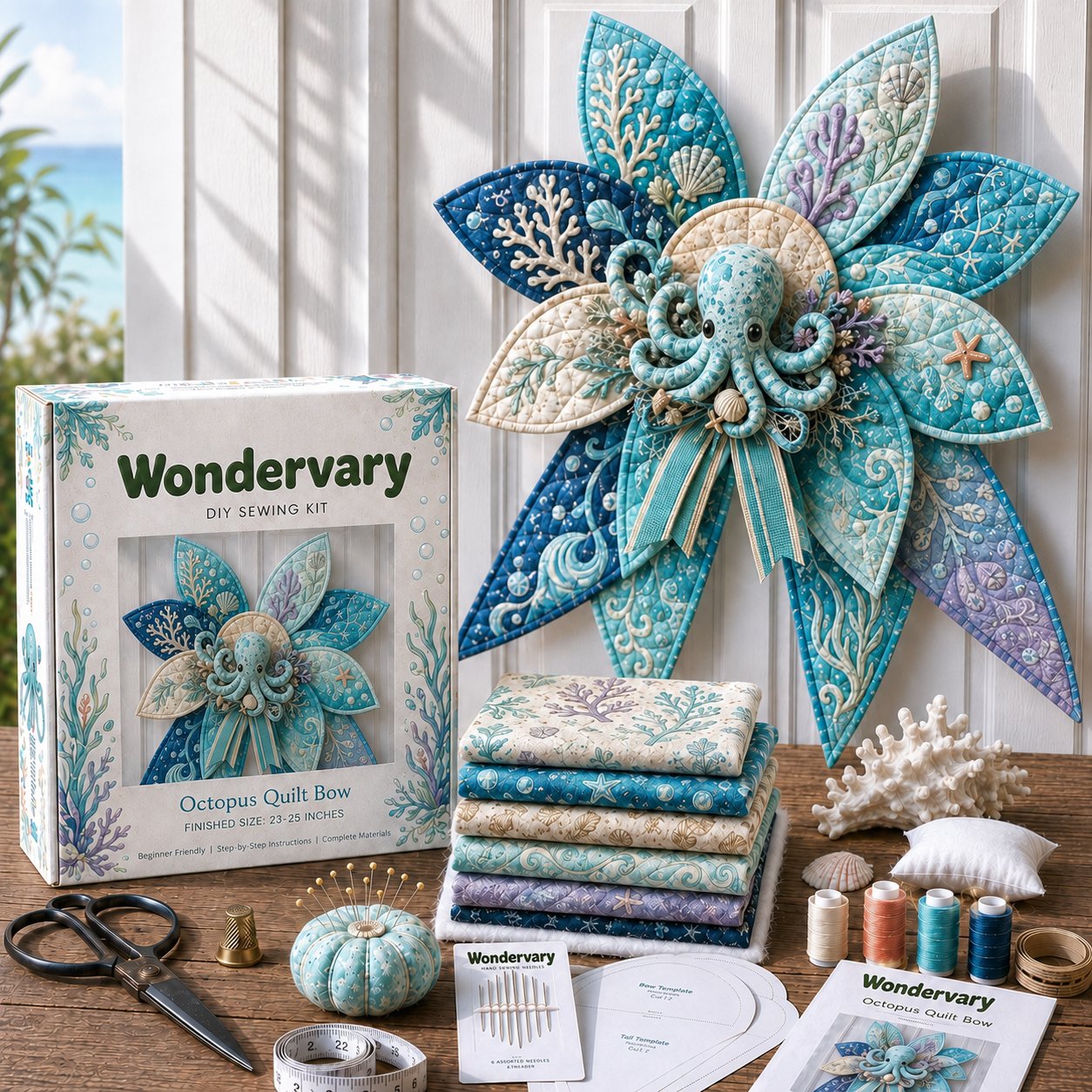 🌊 DIY Ocean Animal Quilted Bow Kit – Large 3D Coastal Door & Wall Décor