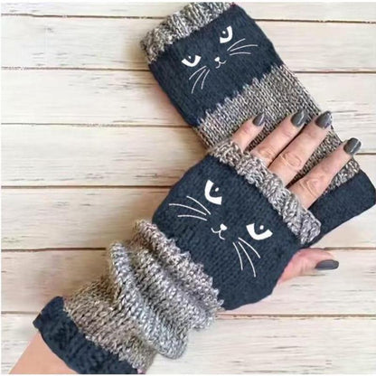 🔥Women's Knitted Fingerless Gloves with Cute Cat Embroidery