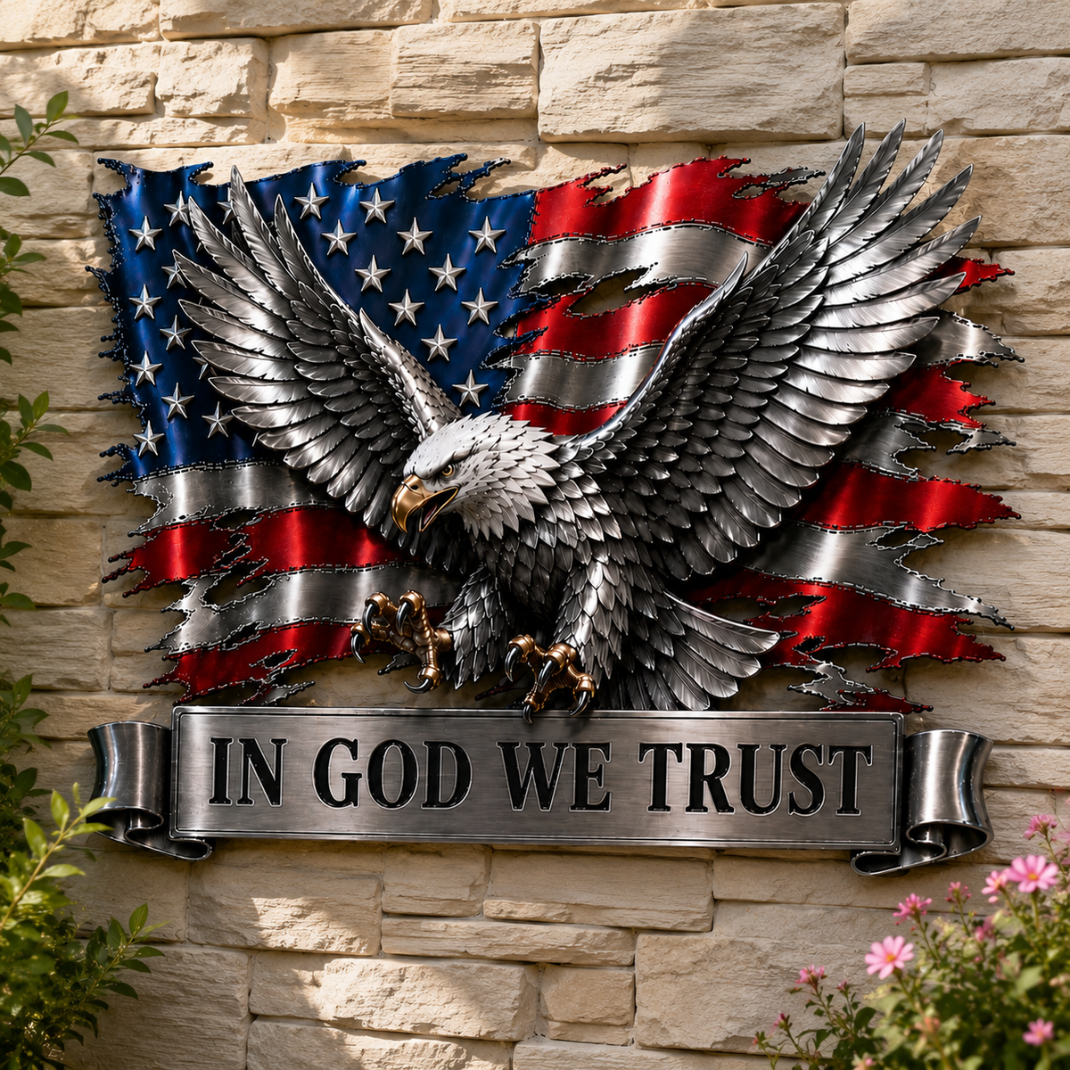 🦅🇺🇸 Faith & Freedom Eagle Flag Wall Art – Patriotic American Home Accent