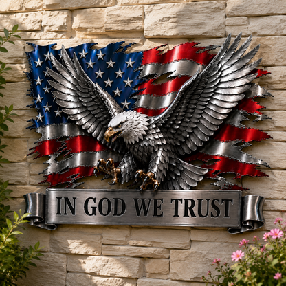 🦅🇺🇸 Faith & Freedom Eagle Flag Wall Art – Patriotic American Home Accent