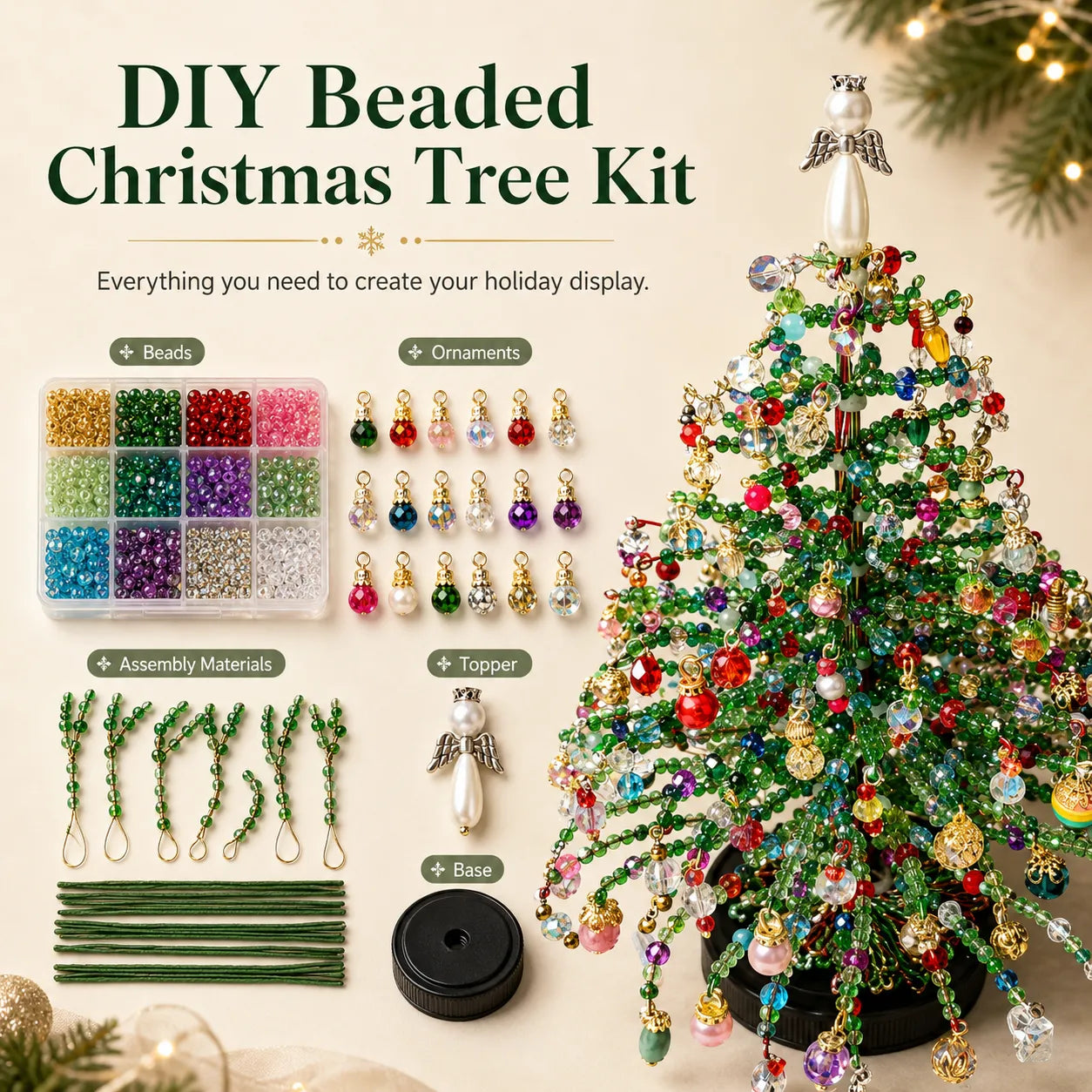 💥🏆 DIY Beaded Christmas Tree Kit – 🎅Create Your Own Sparkling Holiday Decoration