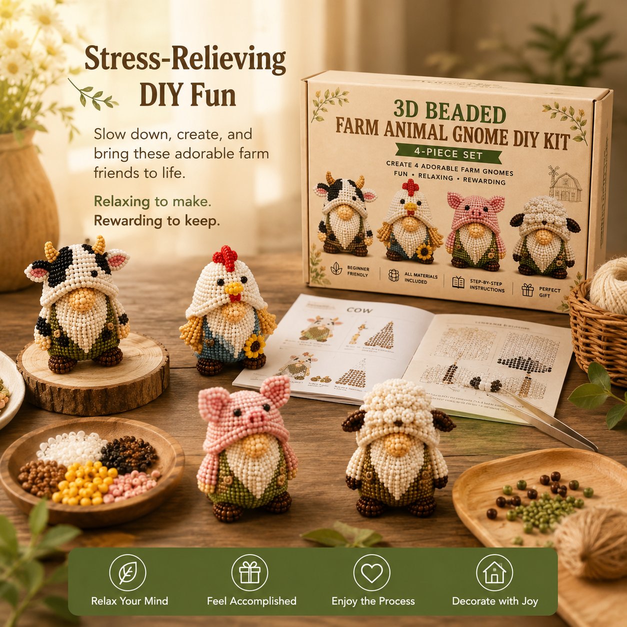 🔥Last Day 70% OFF❤️3D Beaded Farm Animal Gnome DIY Kit