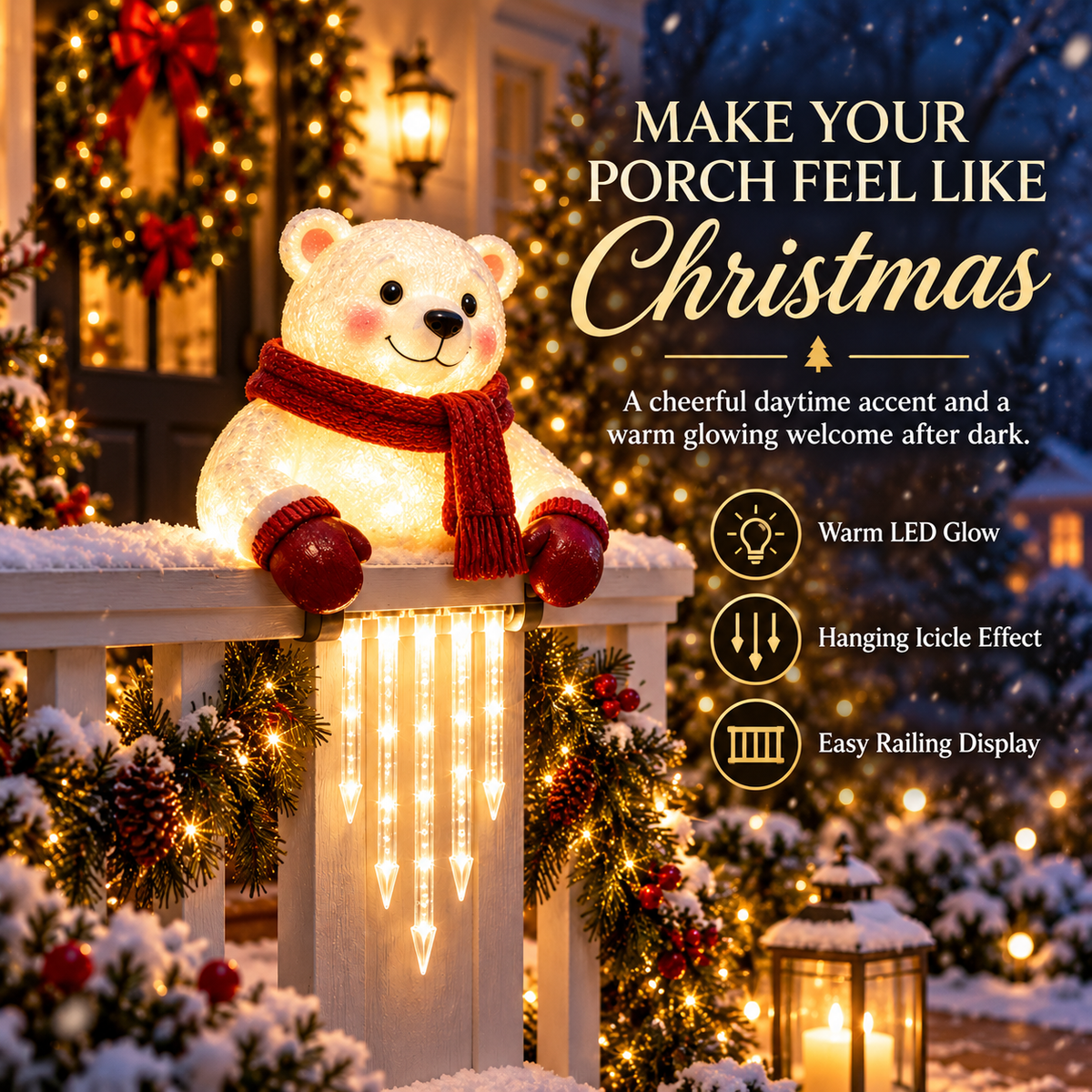 🐻🎄 Winter Light Cute Bear Icicle Light