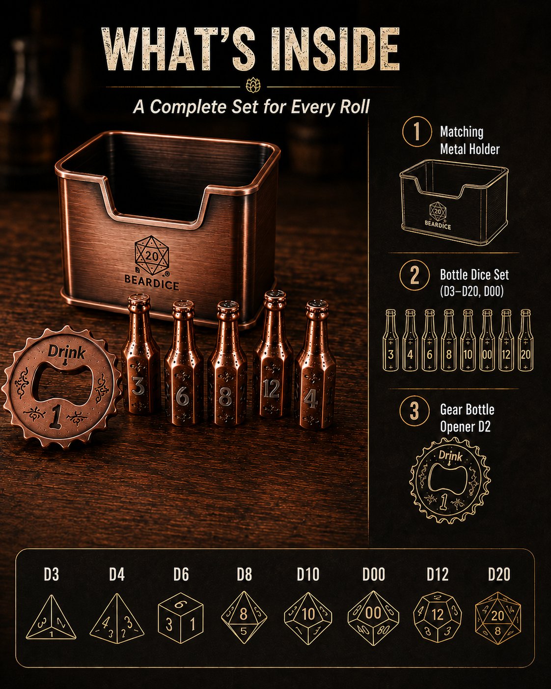🍺 Metal Beer Bottle Dice Set – The Ultimate RPG Dice Collection 🎲