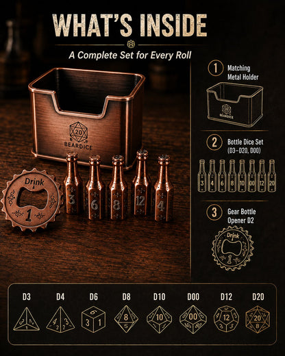 🍺 Metal Beer Bottle Dice Set – The Ultimate RPG Dice Collection 🎲