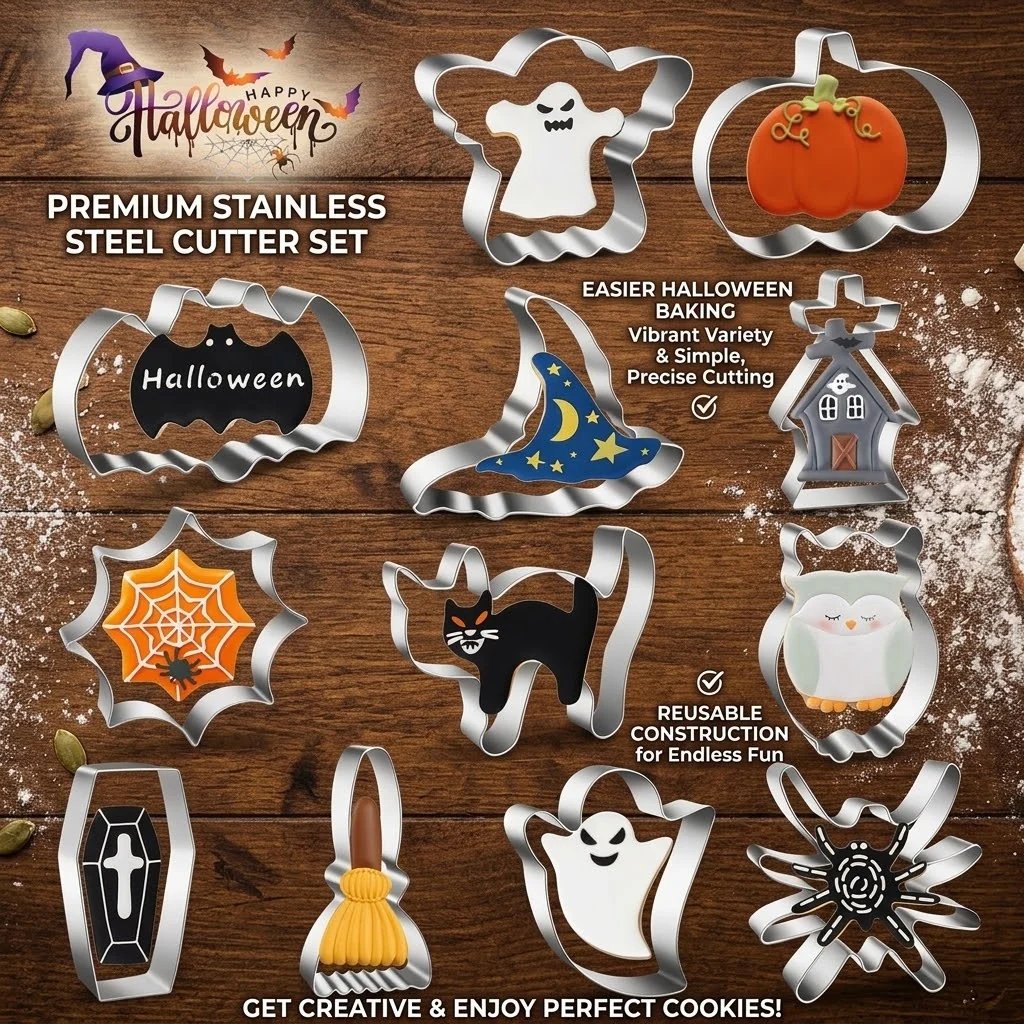 🎃Halloween Stainless Steel Cookie Cutters – 12 Spooky Shapes