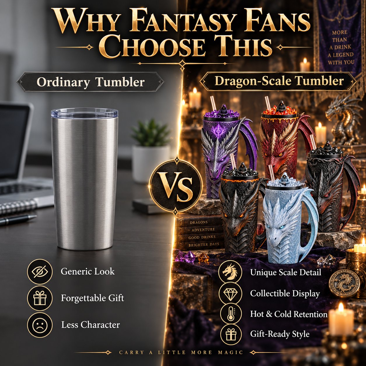 🐉 Unleash the Mythic Flame:Dragon‑Scale Insulated Tumbler | Fantasy Collectible Drink Cup For Hot & Cold Drinks