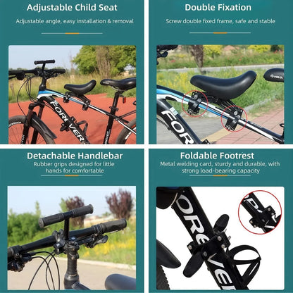 Front-Mounted Kids Bike Seat Set with Handlebar & Folding Foot Pedals