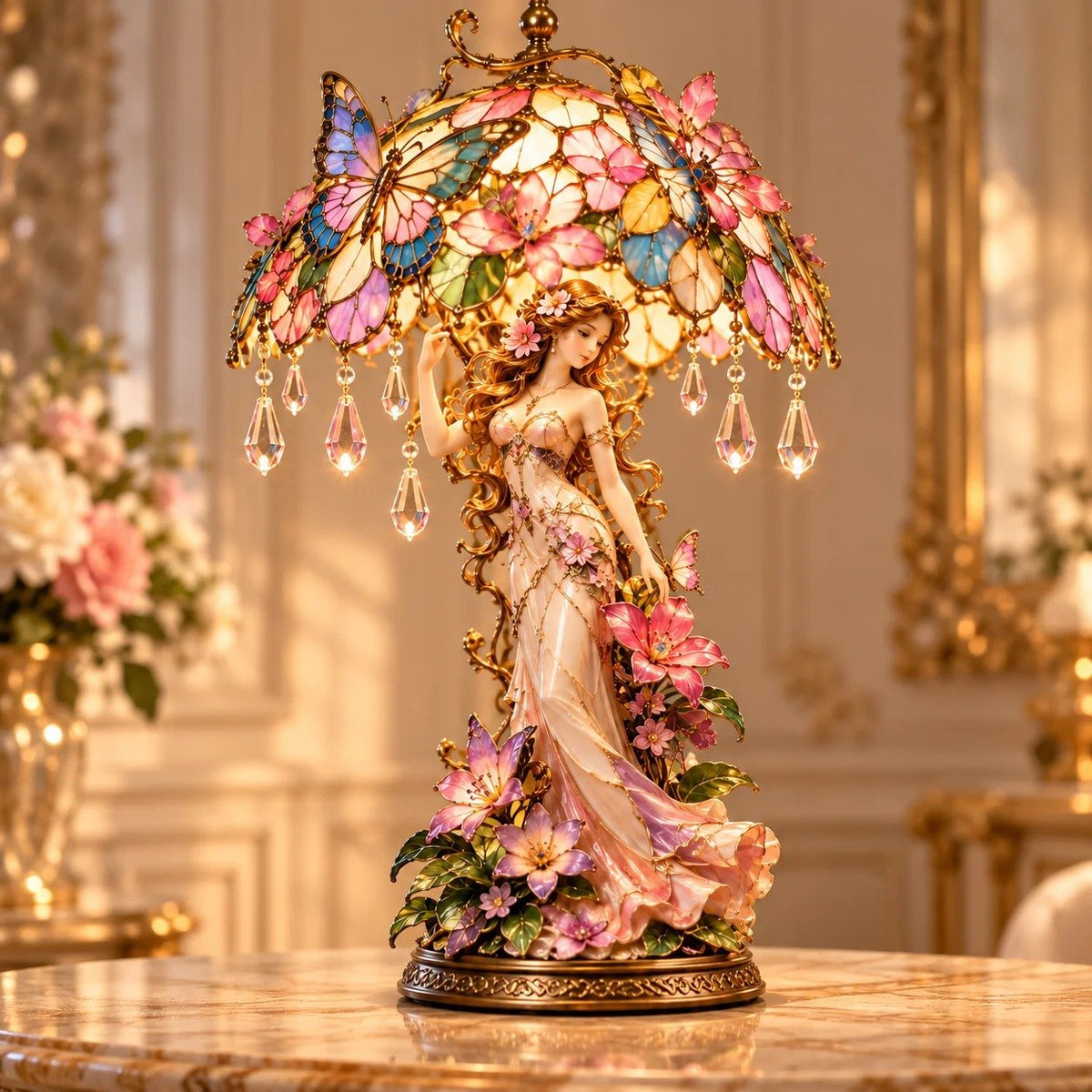 Enchanted Butterfly Garden Lady – Illuminated Floral Sculpture