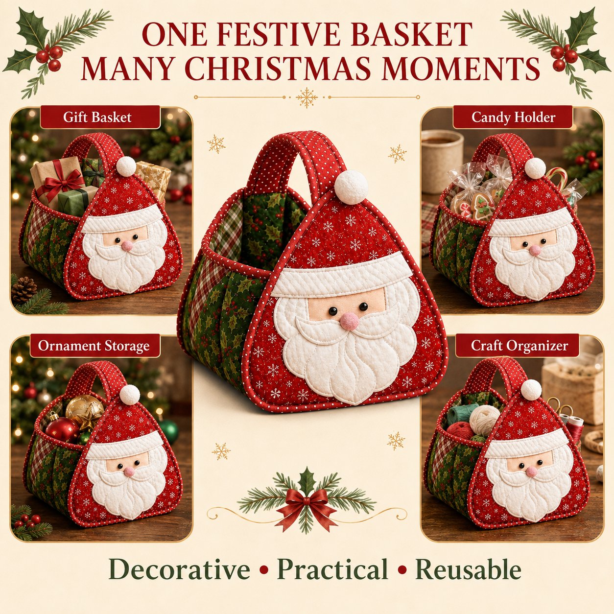 🎄🧺 Cozy Christmas Quilted Basket – DIY Sewing Project or Ready-Made Holiday Storage