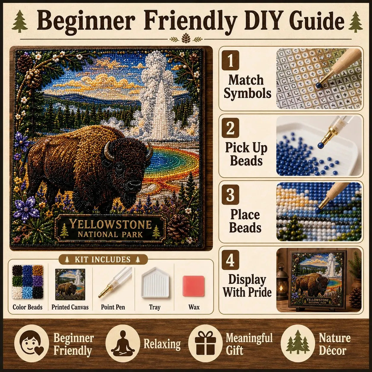🏔️🌲 Premium 3D Pearl National Parks Wall Art Kit | Luxury Flocked Canvas with Scratch-Resistant Non-Fading Pearl Beads DIY Nature Decor ✨