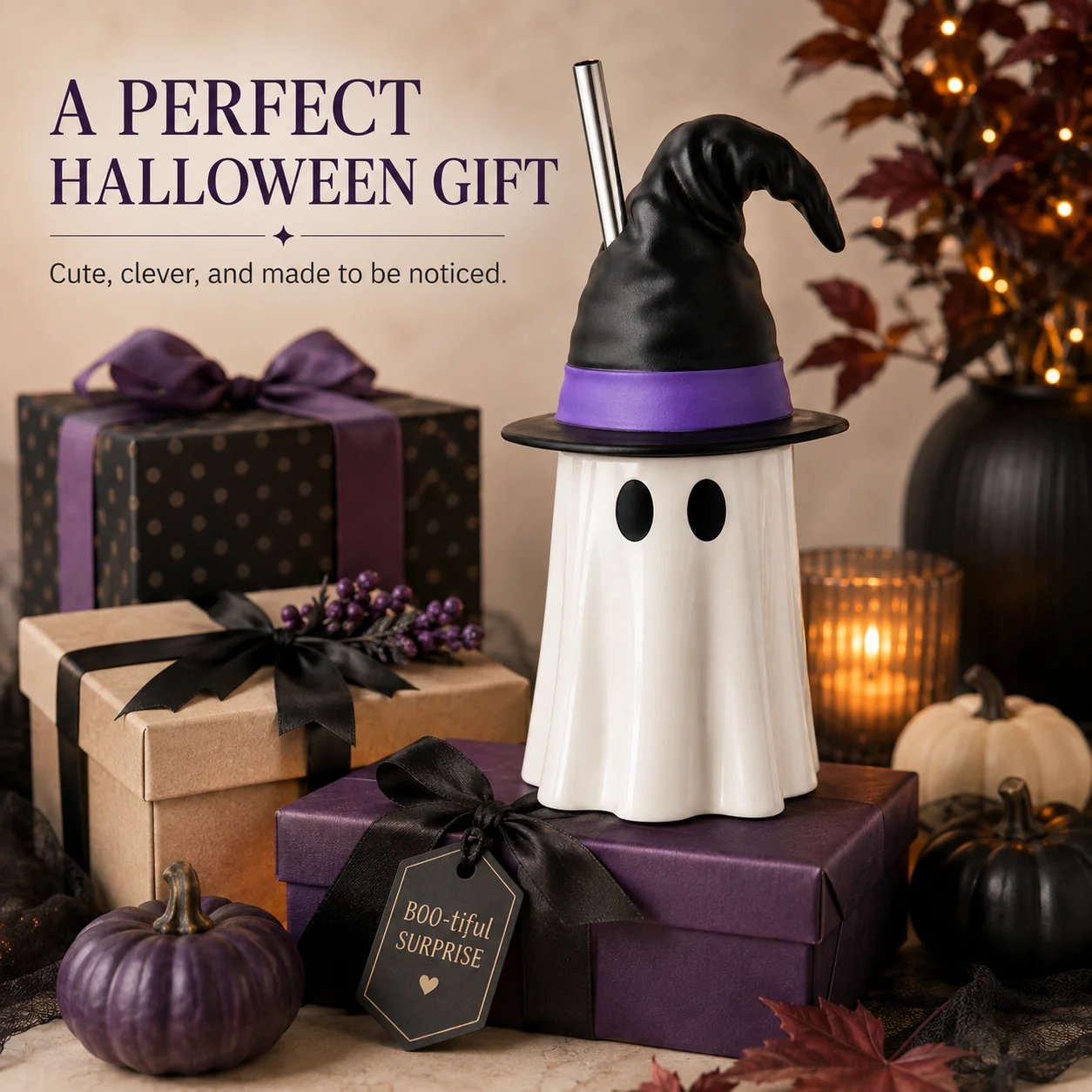 👻🧙 Spooky Witch-Hat Ghost Tumbler