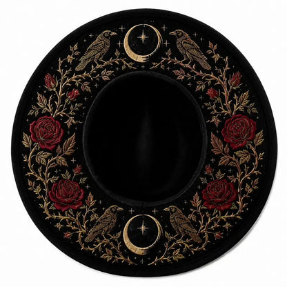 🖤 Gothic Embroidered Wide Brim Fedora Hat 🌙