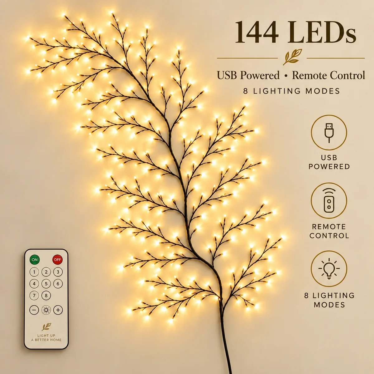 144 LED Christmas Branch Lights Remote