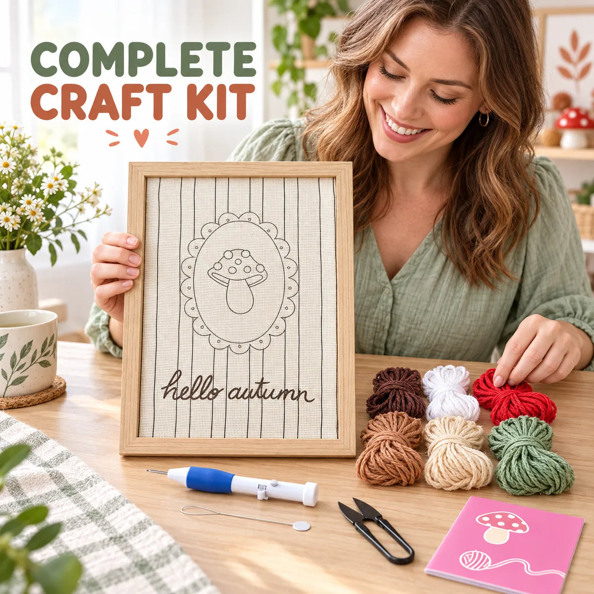 🔥Last Day 50% OFF - 🧵🍄Autumn Mushroom Punch Needle Kit