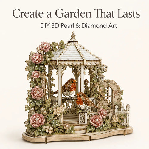 🐦3D Pearl & Diamond Art DIY Kit｜Vintage English Garden Gazebo Wooden Craft Kit