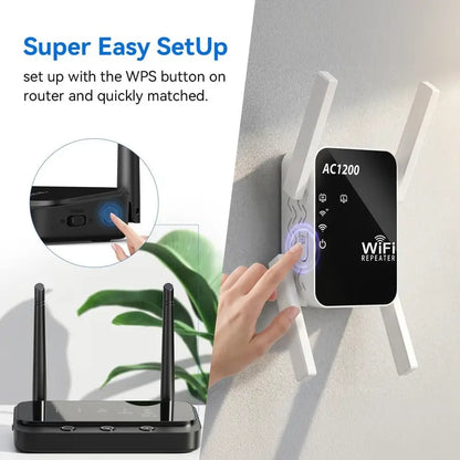 💥🏆📡 WERCHTAY Dual-Band WiFi Extender & Signal Booster – 1200Mbps Long-Range WiFi Repeater for Home with 2 Ethernet Ports, Smart Signal Indicator, WPS 1-Tap Setup & Dead Zone Eliminator