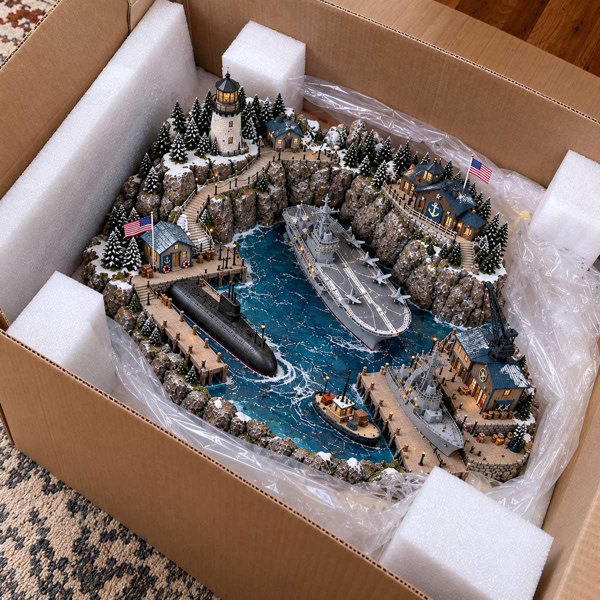 ⚓🇺🇸 Harbor of Honor™ – Lighted Naval Christmas Village & Lighthouse Display 🎄✨