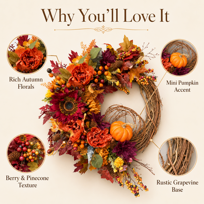 🍂 Fall Harvest Pumpkin & Sunflower Wreath