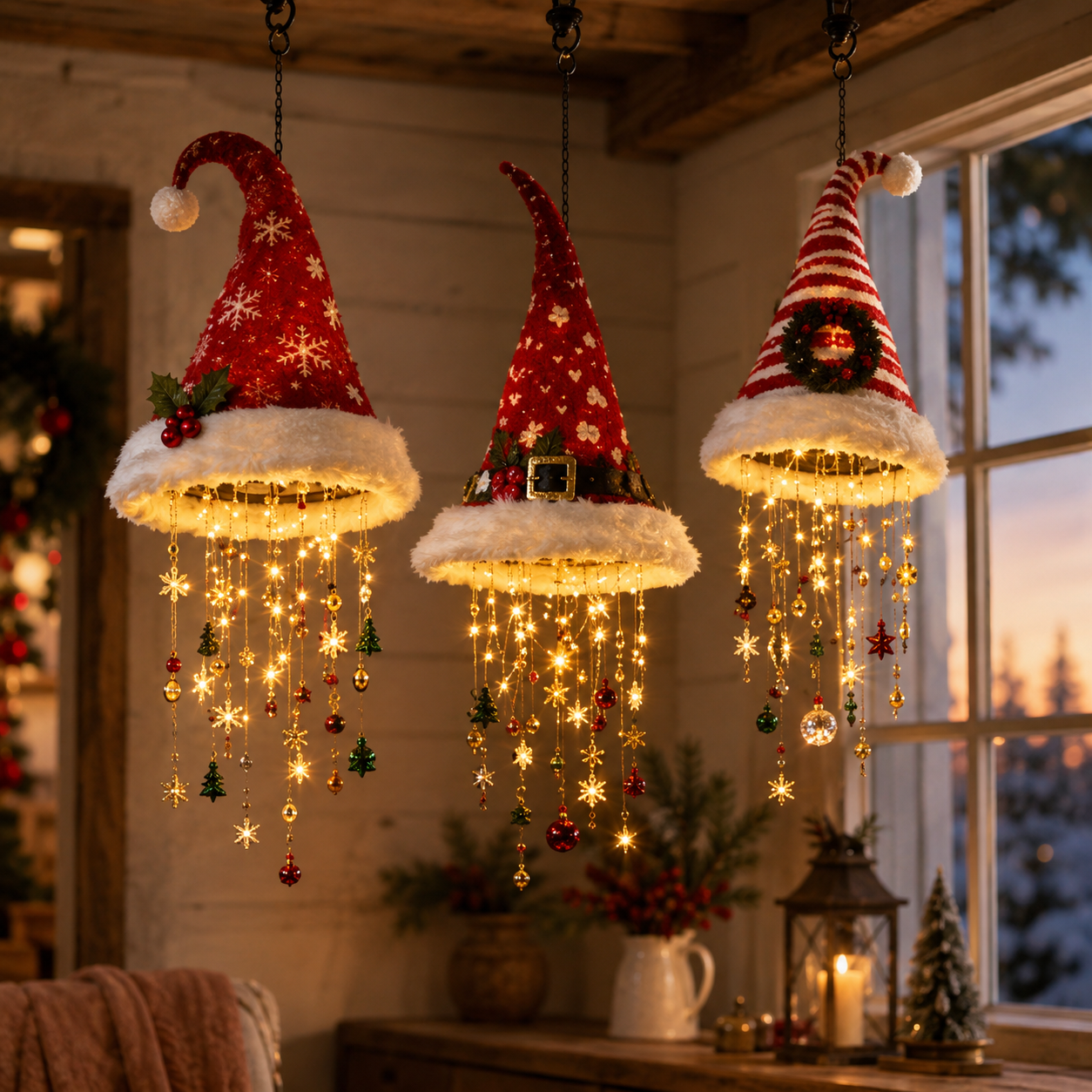 🎅 Lighted Santa Hat Hanging Chandelier 🎄