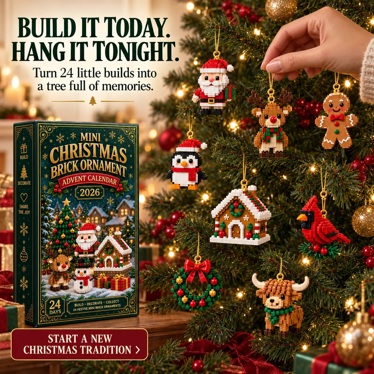 🎄🧱 Build & Hang Christmas Countdown – 24 Mini Holiday Brick Ornaments