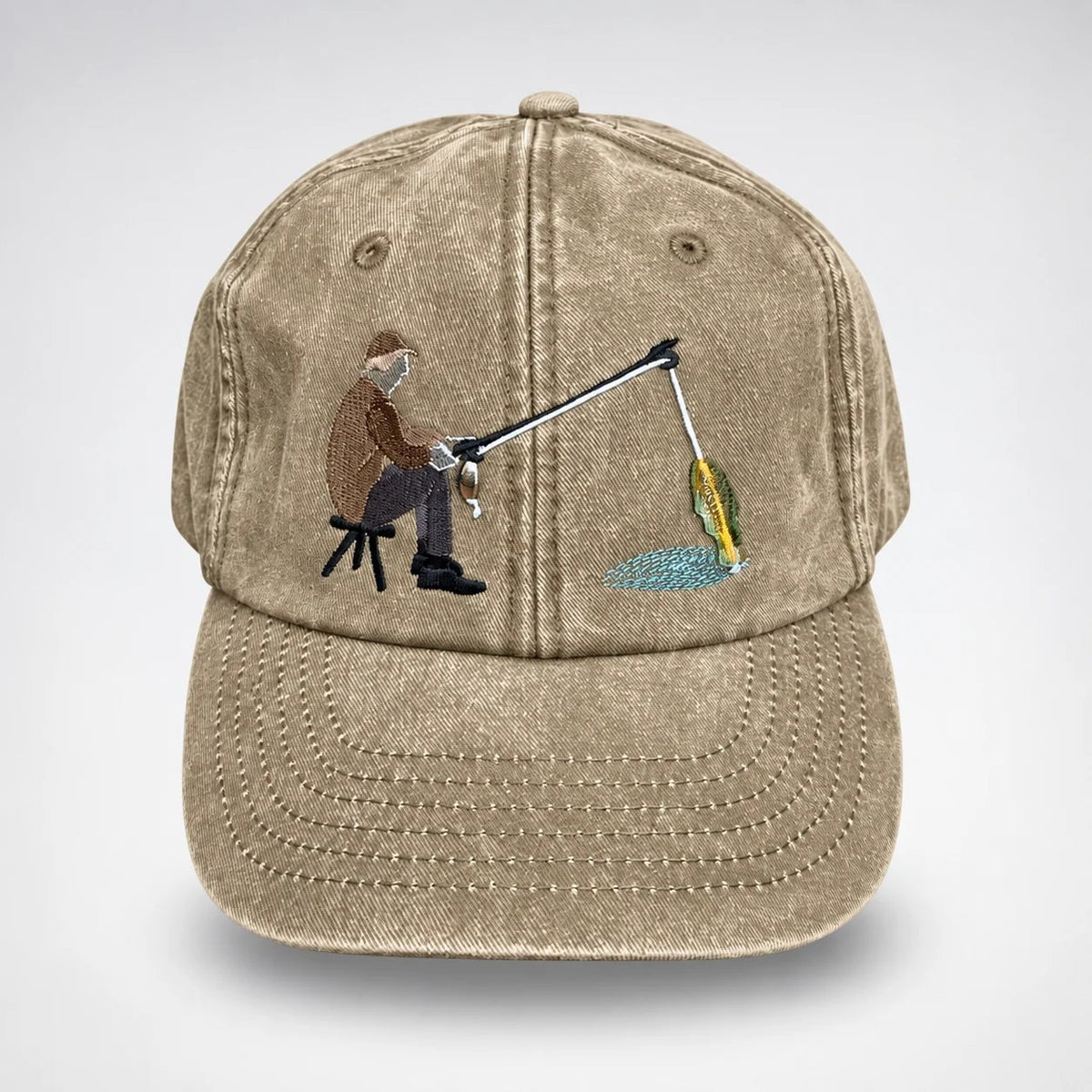 🎣🧢 Catch of the Day Interactive Fishing Cap –🎁 Vintage Washed Moving Fish Hat