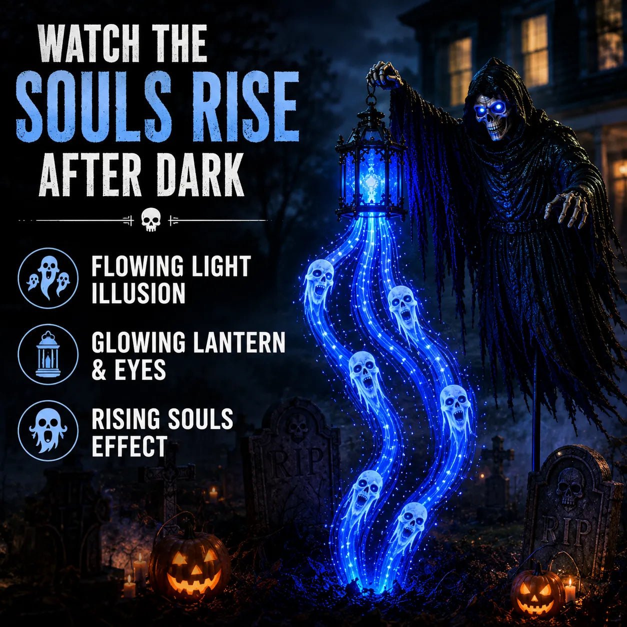 💀🔵 Solar Grim Reaper Yard Stake Light — Summon a Haunting Glow to Your Halloween Yard! 👻🏮