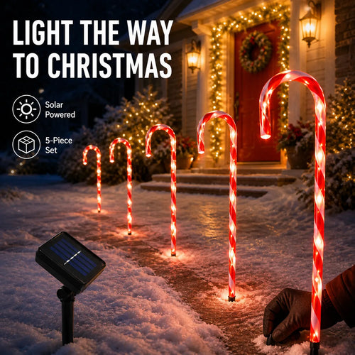 5-Piece Solar Candy Cane Pathway Lights
