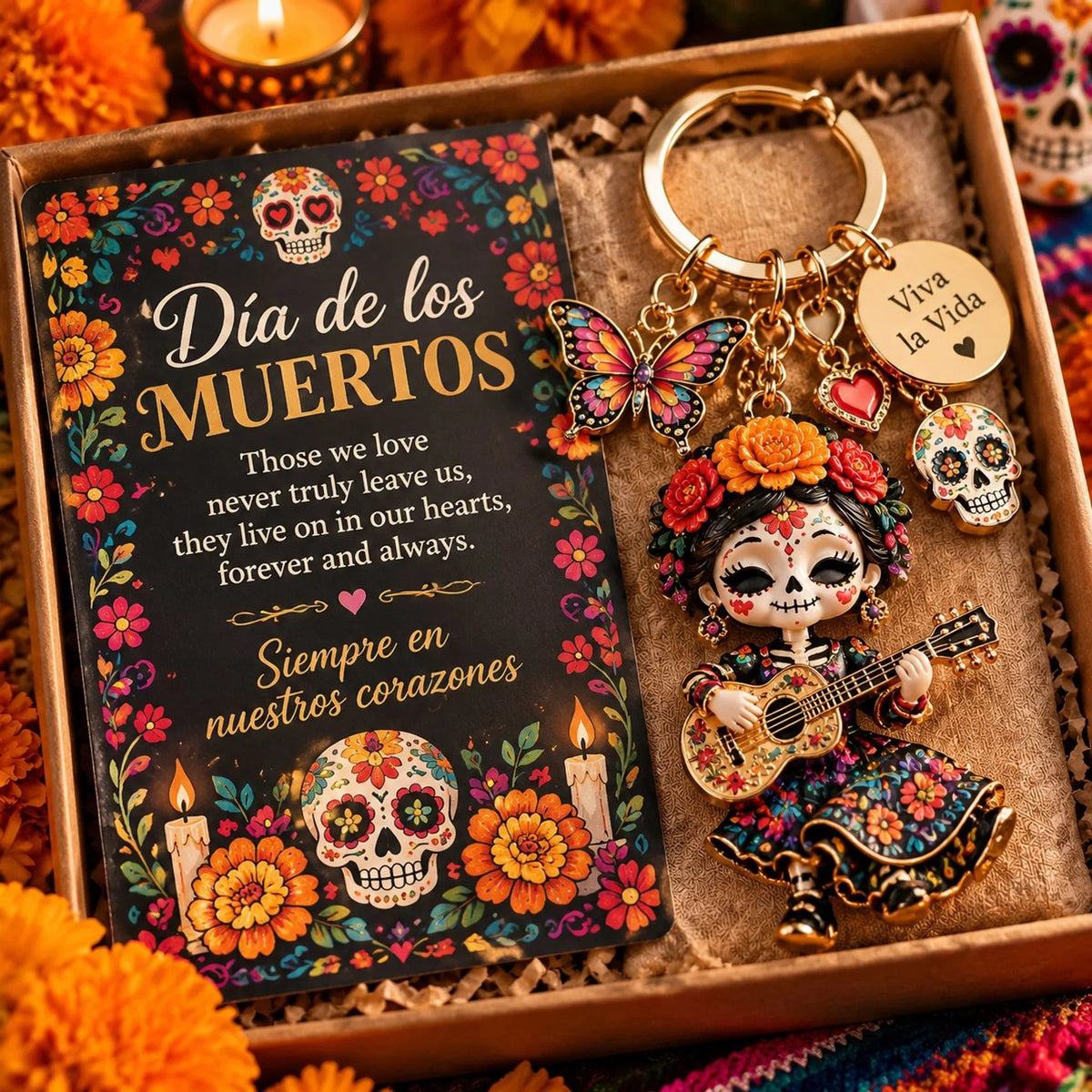 🌼 Día de Muertos Charm Keychain | 4 Colorful Floral & Skull-Inspired Styles