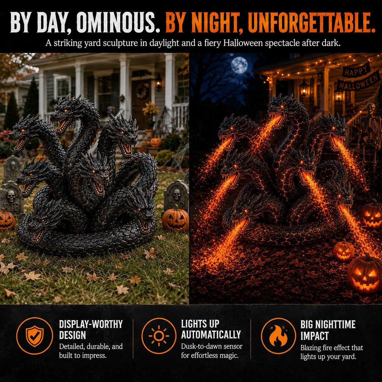 🔥HOT SALE🔥🎃 Fire-Breathing Orochi Solar Garden Light – Epic Multi-Headed Dragon Halloween Decor