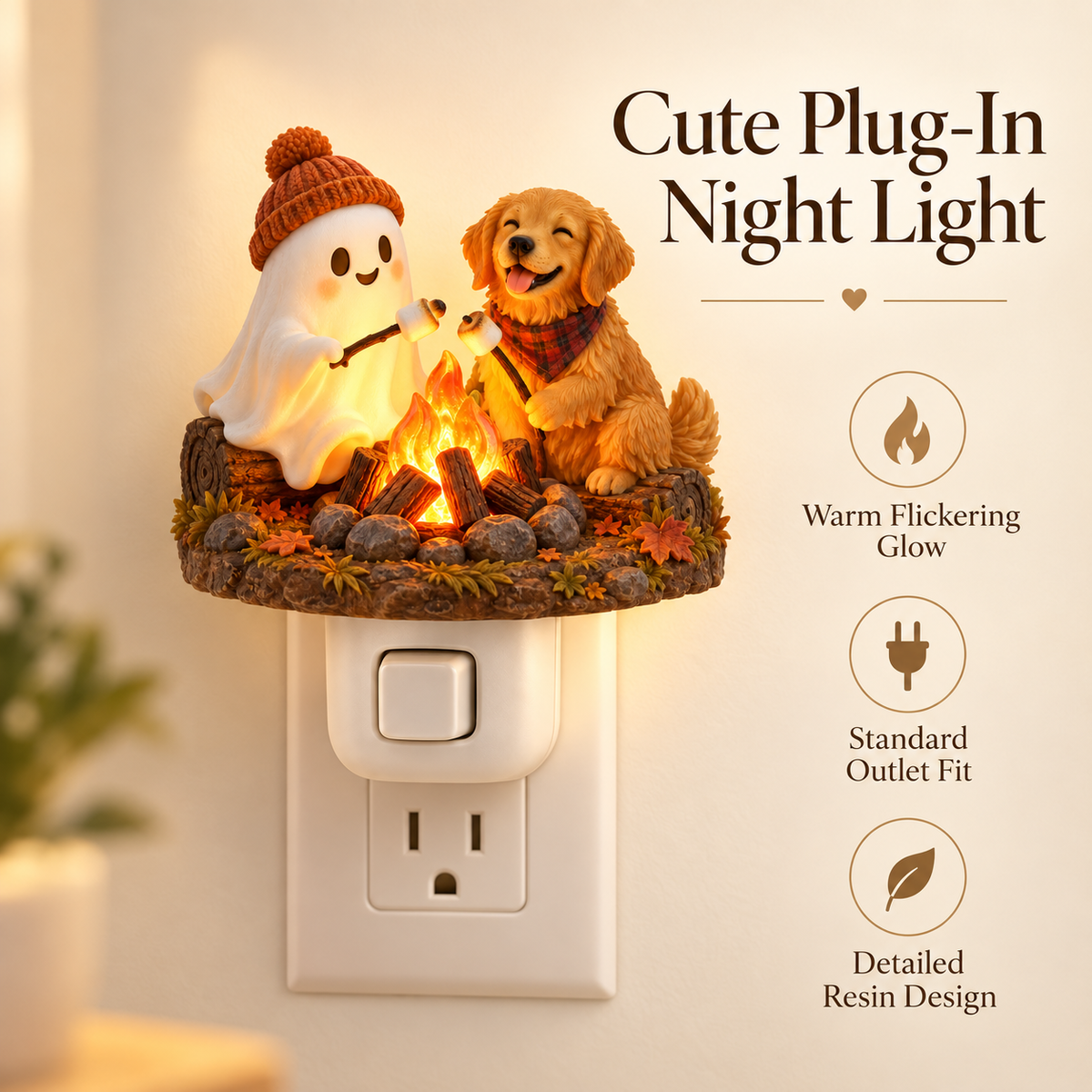 Campfire Companions™ Flickering Plug-In Night Light