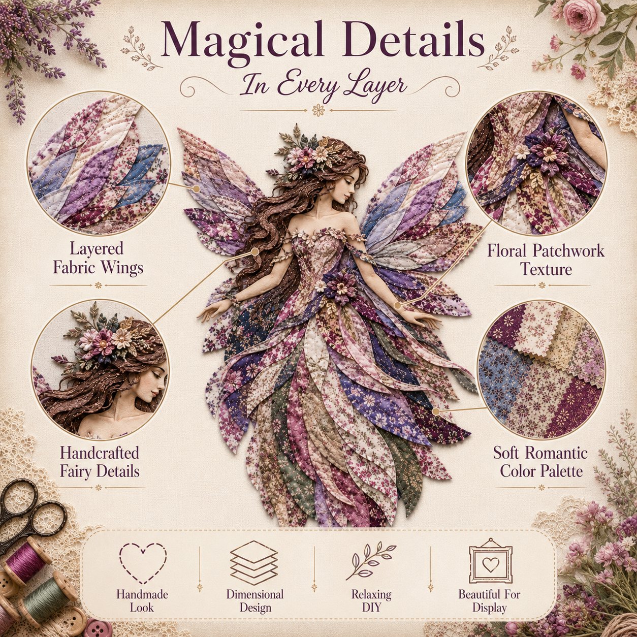 🧚‍♀️🌸 Premium Fairy Patchwork DIY Kit | Handmade Fantasy Wall Decor ✨