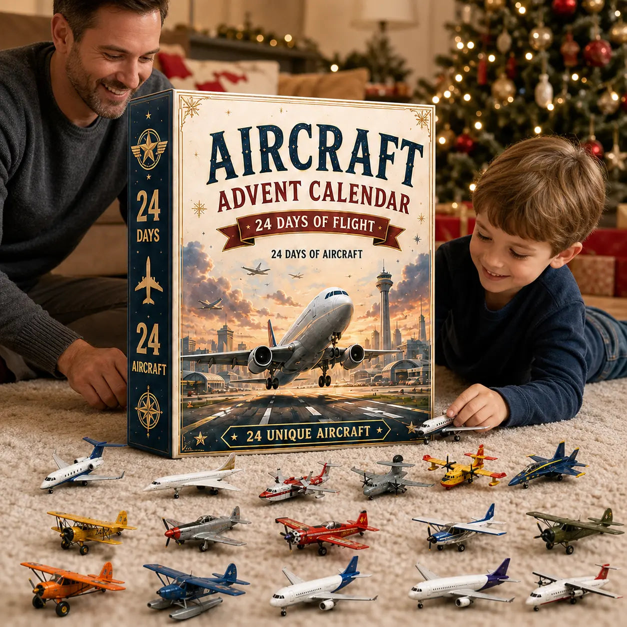 Father and son enjoying the miniature aircraft collection together
