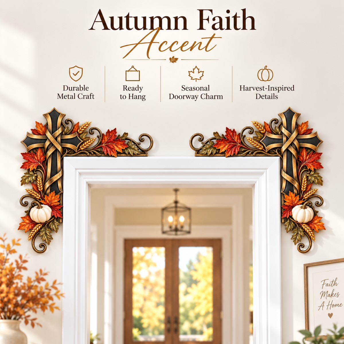 Autumn Faith Accent styled on both sides of a doorway