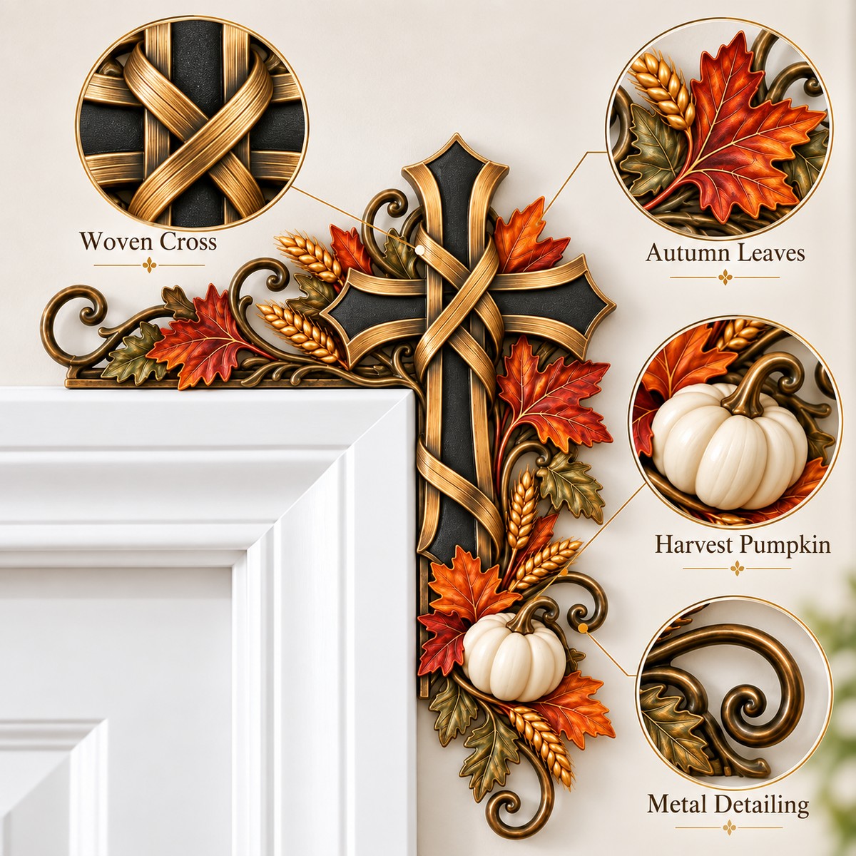 🍂✝️ Autumn Cross Door Decor – Warm Harvest-Inspired Accent for Front Door & Entryway
