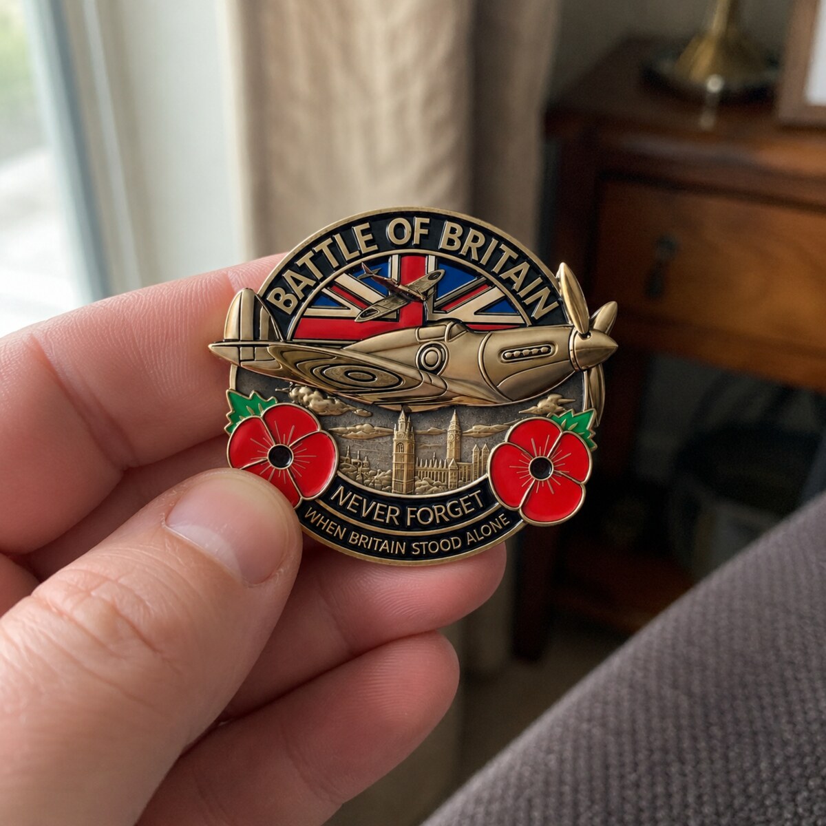 Customer holding the aviation valor emblem for a close-up view
