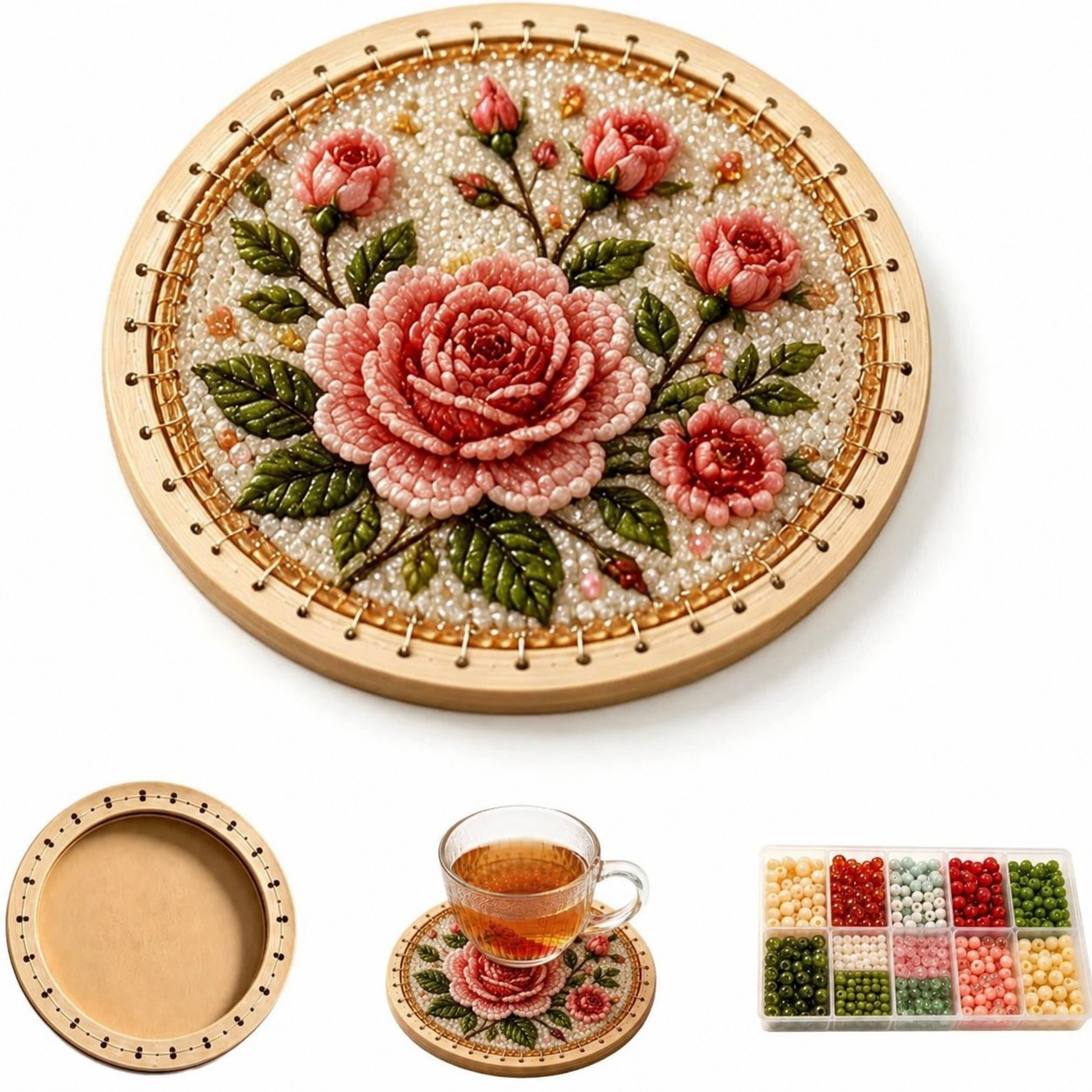 🧵💖 DIY Handmade Floral Beaded Coaster Kit – Relax, Create & Decorate Your Home