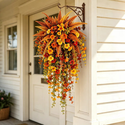 🍂🍁 ARTIFICIAL FALL HARVEST HANGING BASKET - AUTUMN PORCH & DOOR DECORATION