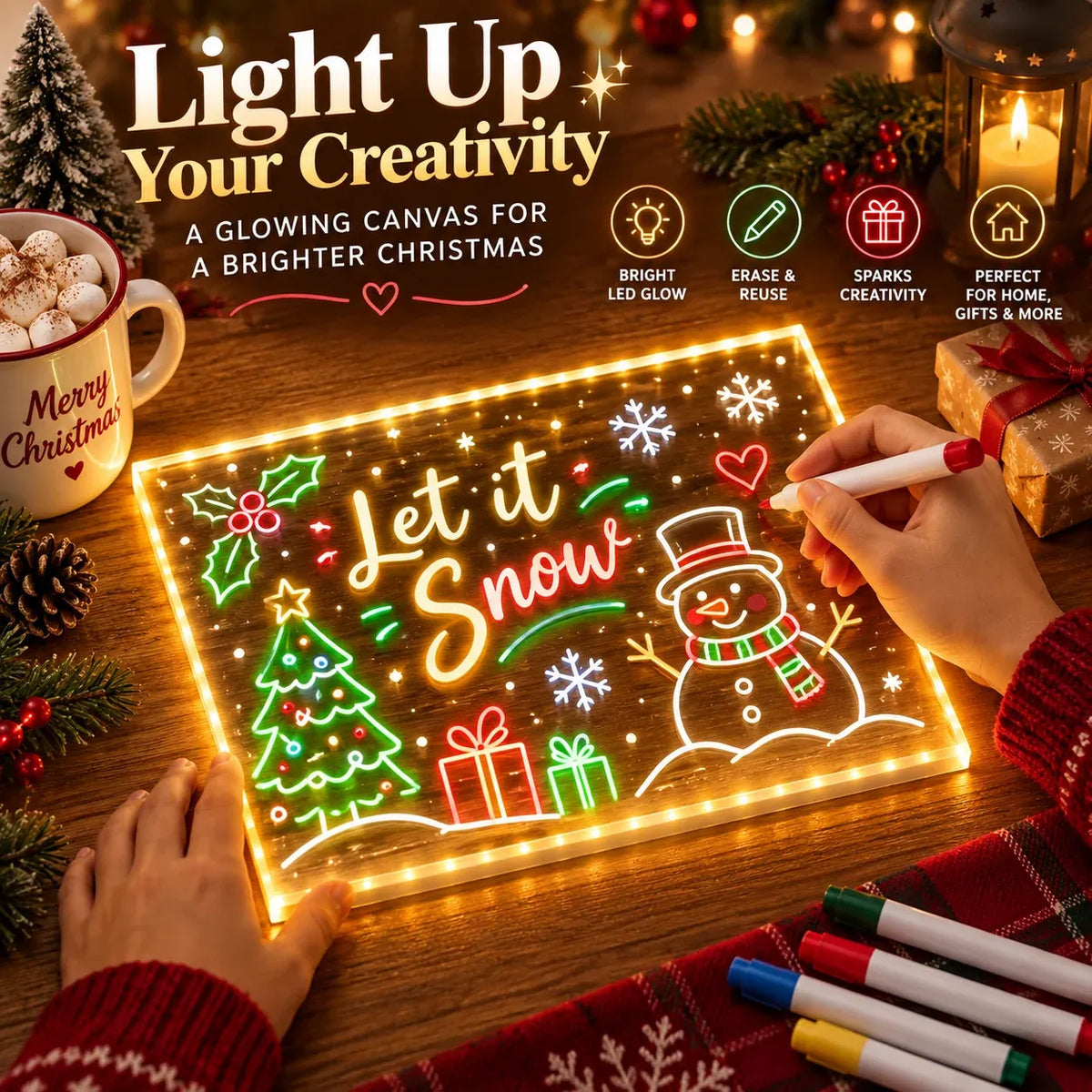 Creative Rewritable Acrylic LED Message Board 🎨 (set come with 7 Pens)