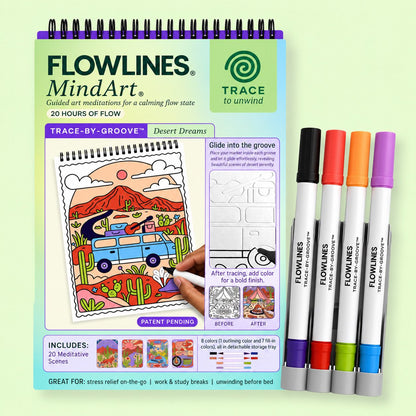 🌿 Trace-By-Groove Guided Flow Art Coloring Pad with Double-Sided Markers 🎨