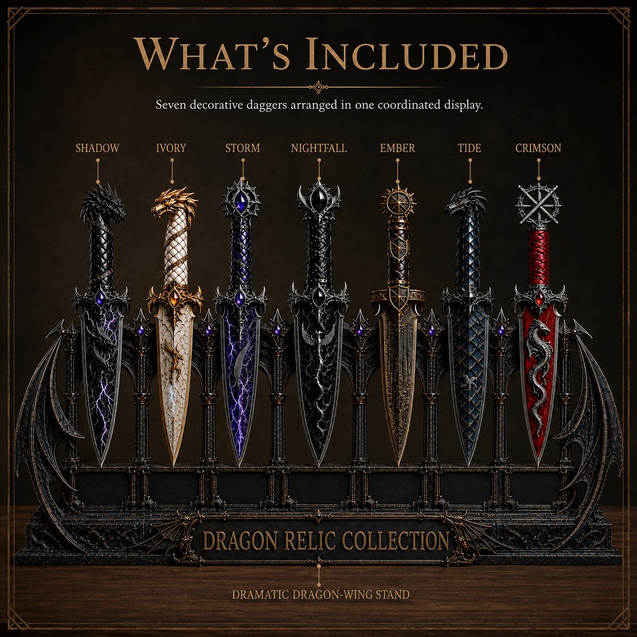 Dragon Relic Collection – 7-Piece Fantasy Dagger Display Set