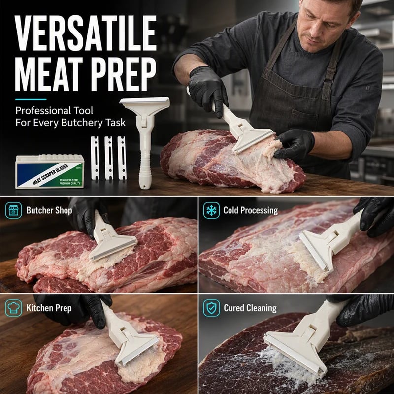 🥩🔥Stainless Steel Meat Scraper – Easy Fat & Fascia Removal Tool for Beef & Pork 🔪✨