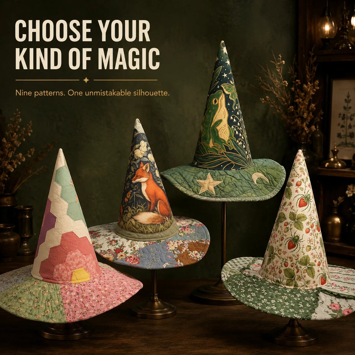 🔥Last Day 49% OFF - 🧙‍♀️ ✨ Quilted Patchwork Witch Hat – Choose Your Magical Pattern