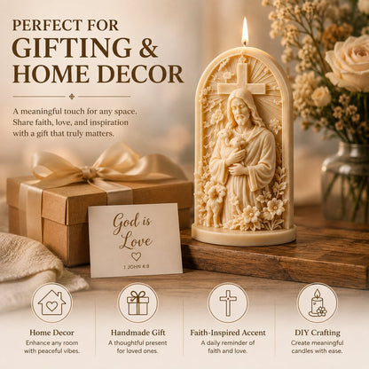 ⏳ Last Day 49% OFF ✝️ 2-Piece Good Shepherd Jesus 3D Candle Mold Set | Sculpted Cross, Lamb & Floral Relief for Faith-Inspired Handmade Candles 🕯️✨