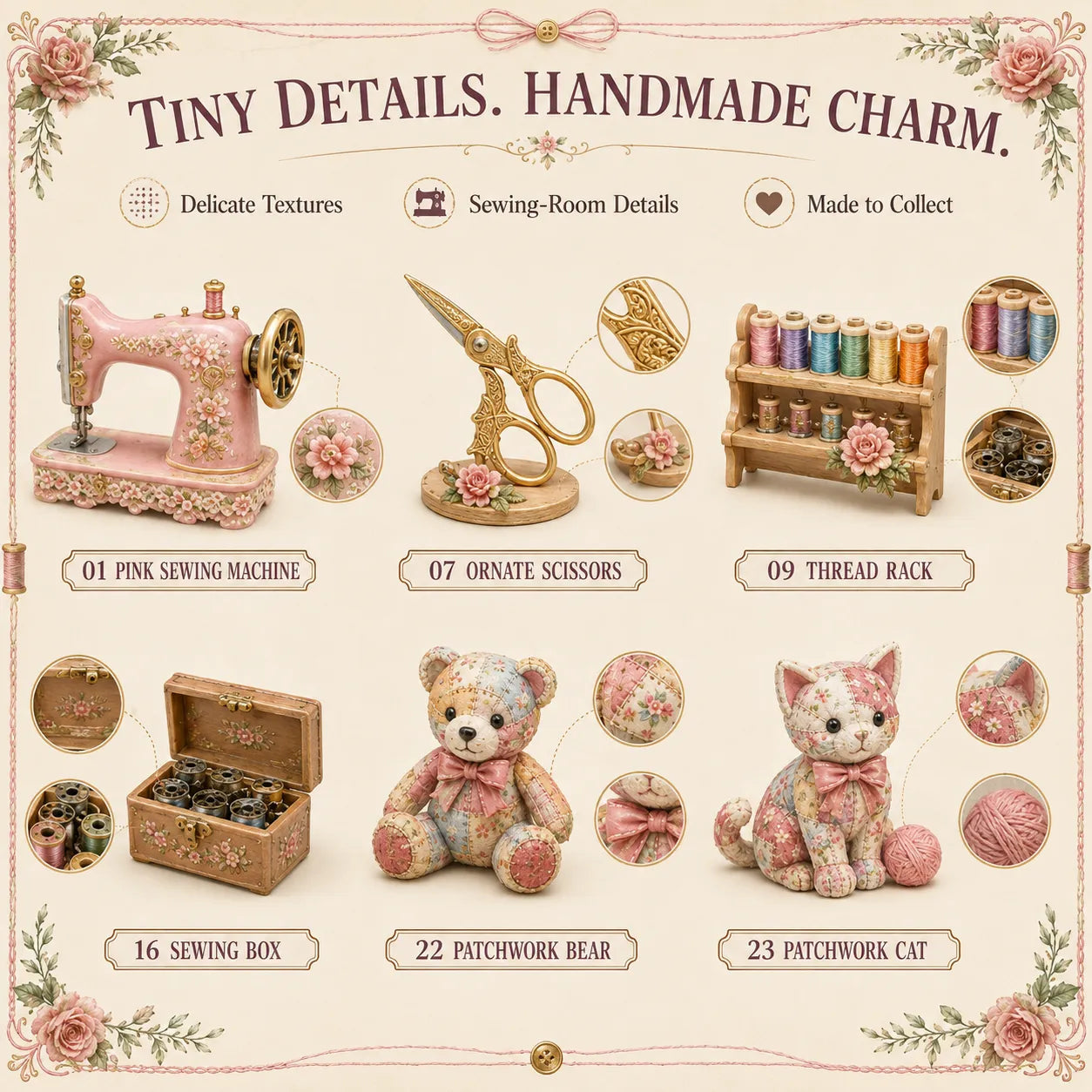 🧵24 Days Of Sewing Magic Advent Calendar | 24 Sewing-Inspired Miniatures for Craft Lovers, Quilters & Handmade Enthusiasts 🎁