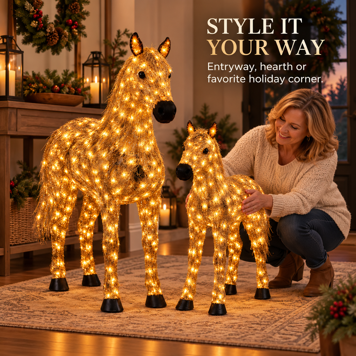 🐴✨ Illuminated Christmas Set With Two Horses